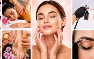 Beauty salon services for glowing skin including facial treatment, massage, manicure, pedicure, tanning, and eyebrow care in Uxbridge